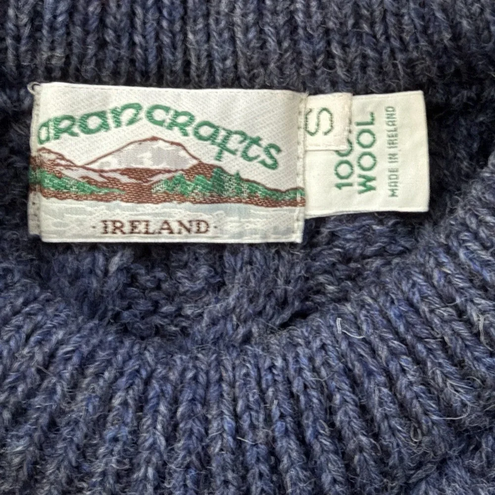 Vintage Aran Crafts Womens 100% Wool Sweater S Navy Cable Knit Ireland Fisherman